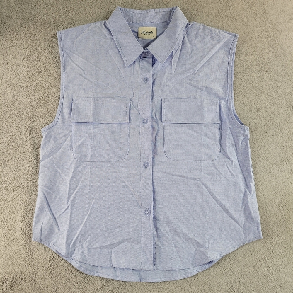 Kuwalla Sleeveless Light Blue Button-Up With Pockets Shirt